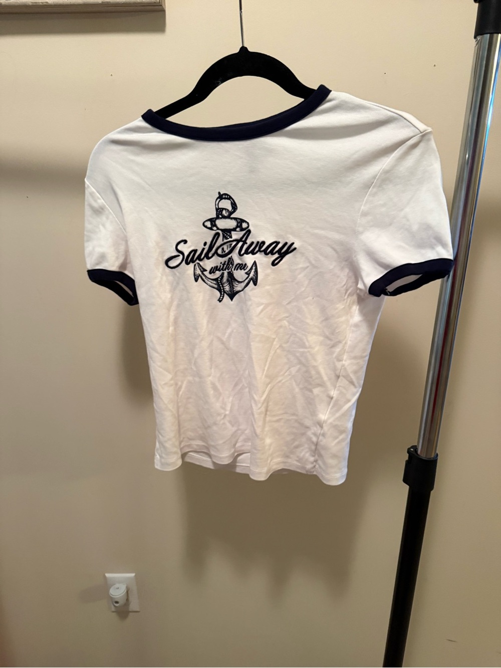 H&M White Tee with Navy Trim and Anchor Graphic
